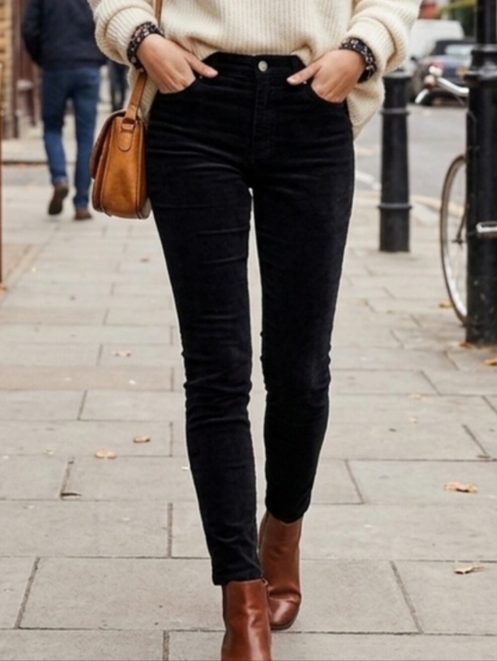 Good American Velvet High Rise Waist Ankle Stretch Skinny Pants Black 26 Slim